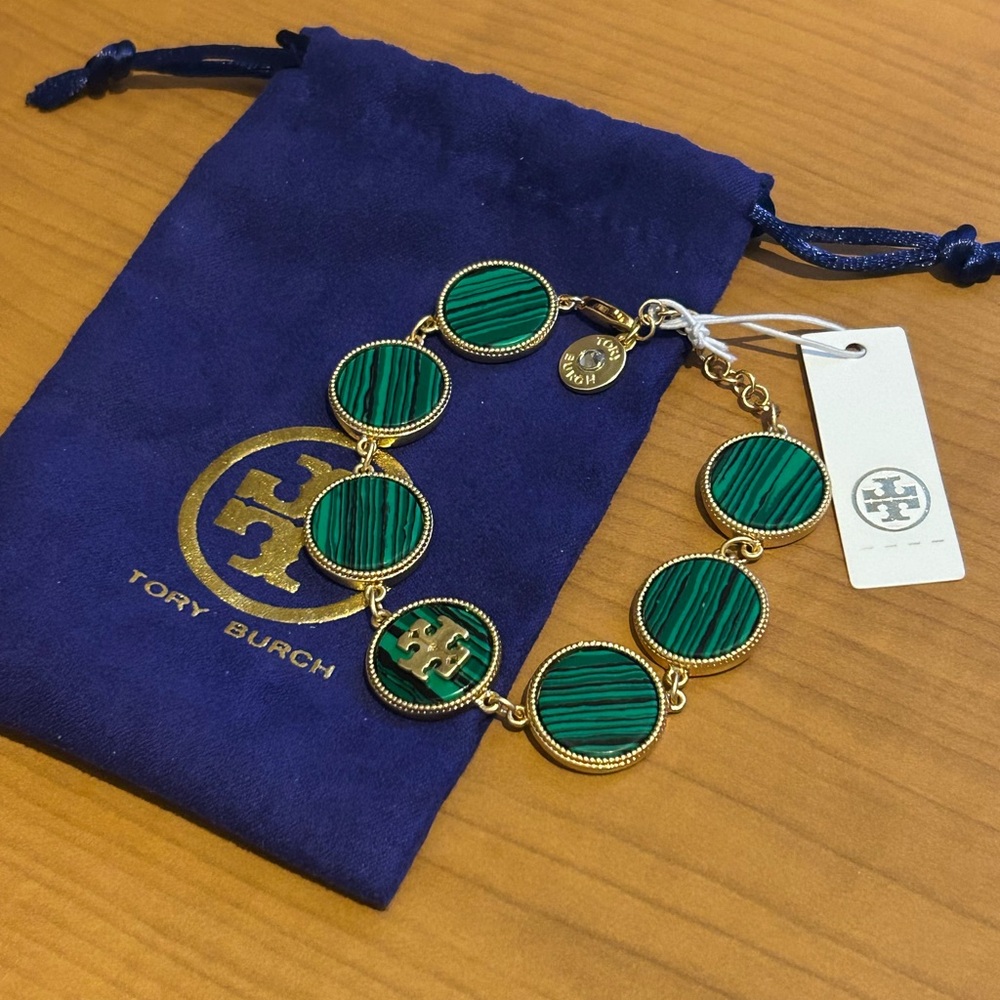 Tory Burch Gold and Green Lapis Link Bracelet - Picture 2 of 2